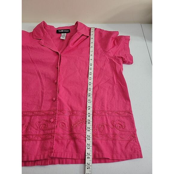 Sag Harbor Pink Linen Blend Button Front Short Sleeve Top Women's Size Large - Picture 5 of 7